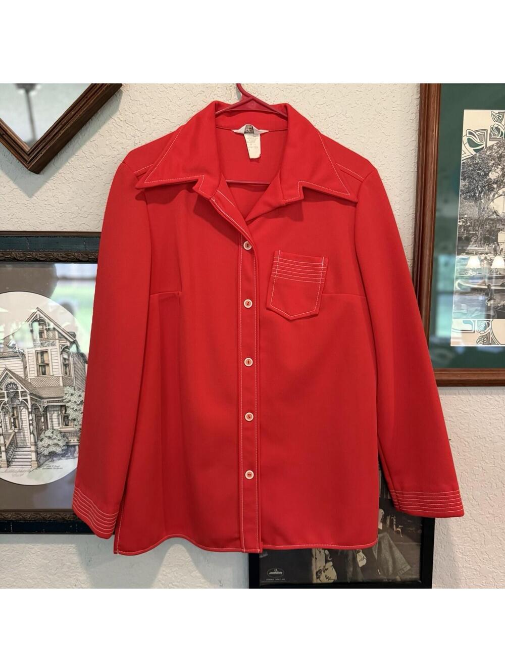 Vintage 60s/70s Ultra RARE H. Stockton Red Unisex Disco Polo Shirt Size 18 XL